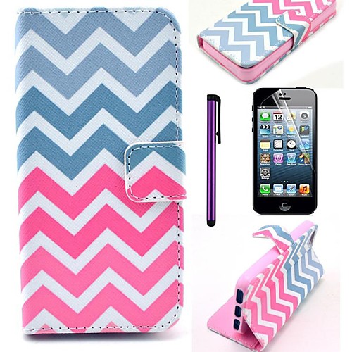 Pink Wave Pattern PU Leather Case with Screen Protector and Stylus for iPhone 5/5S