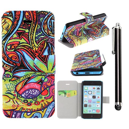 Delicate Mysterious Pattern PU Leather Full Body Case with Stand and A Stylus Touch Pen for iPhone 5/5S/5C