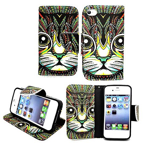 KARZEA™Cute Kitten Cat PU Leather TPU Back Painting Card Holder Wallet Case with Oval Buckle for iPhone 4/4S