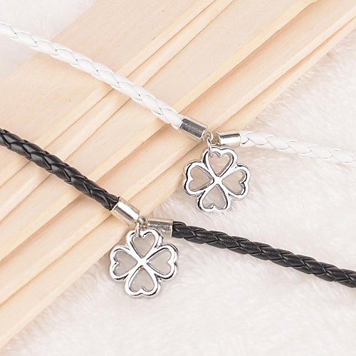 Z&X Lucky Clover Black And White PU Leather Couple Bracelets  (1 pair)