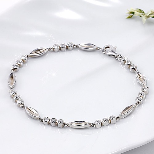 Simple 17.8cm Bracelet 925 Sterling Silver Leaves Inlay Top Zircon Bracelet(1 Pc)