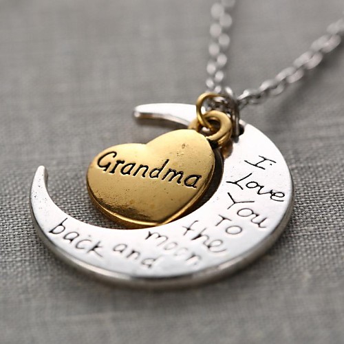 мода бабушка сердце и луна подвеска серебряный сплав ожерелье (1 шт)