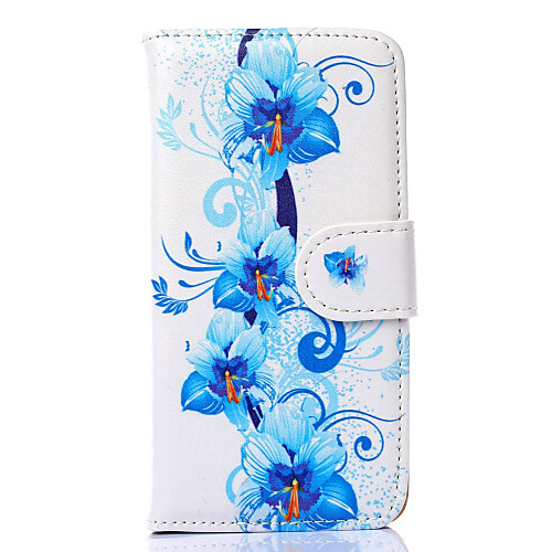 Blue Flowers Pattern PU Leather Full Body Cover with Stand for iPhone 6