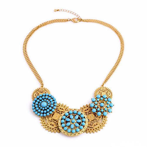 Мода синий смола выдолбить круглые позолоченные ожерелья (1 шт)