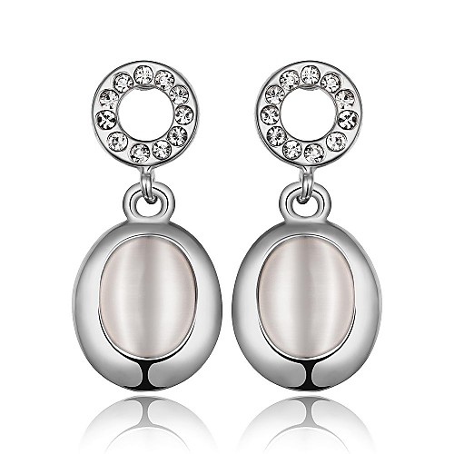 Classics Opal-Drop White Platinum-Plated Drop Earrings(White)(1Pair)