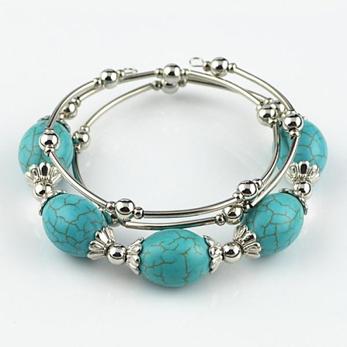 Toonykelly Vintage Look Flower Oval Turquoise Stone Bangle(1 Pc)