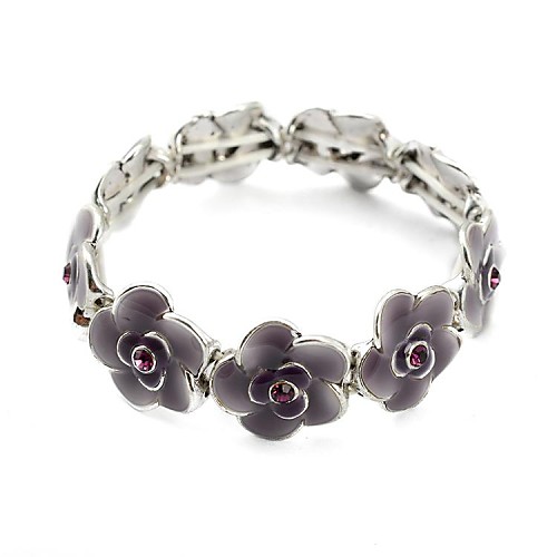 Super Romantic Pulseiras Femininas Purple Color Imitation Crystal Flower Silver Plated Cuff Bangle Bracelets for Women