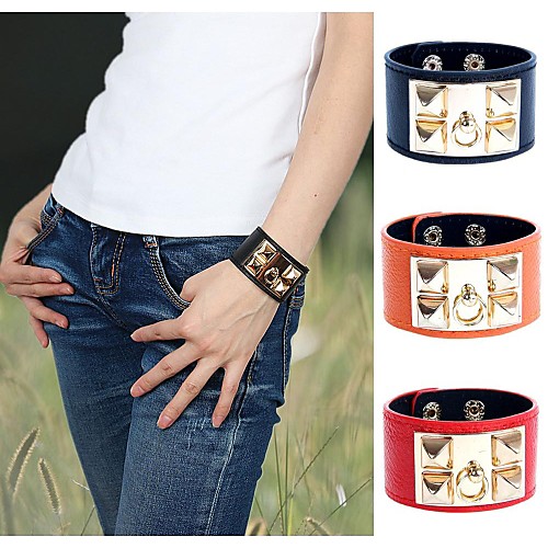 European And American Fashion Wide Leather Wristband Four Square Rivet Leather Bracelet (Multicolor)