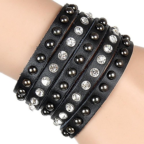 European And American Punk Rrivet Leather Wide Leather Bracelet Ms. Multilayer Diamond (Multicolor)