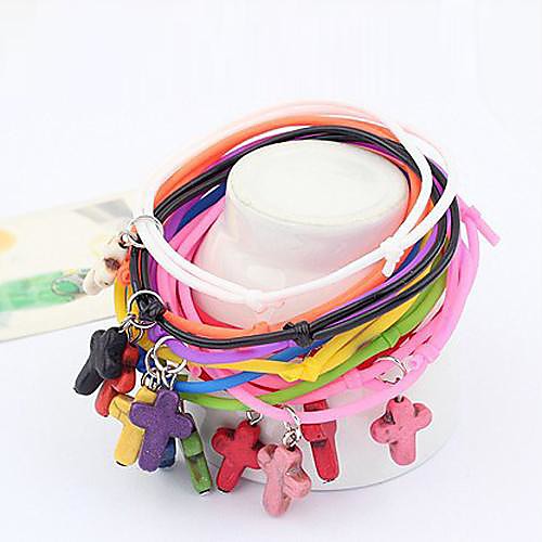 Punk Fashionable Multicolors Cross Elastic Charm Bracelets (12 pcs Per Set)