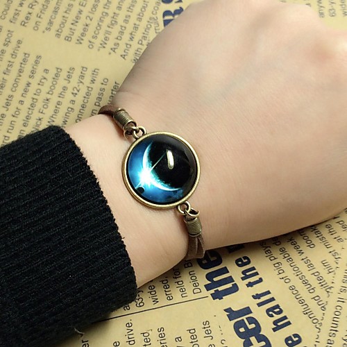 Starry Sky Time Gem Handmade Alloy Glass Leather Bracelet(1pc)