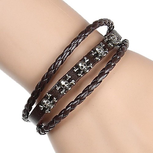 Europe, The UniTed States And Africa Mainstream Multiple Skull Three Layer Braided Leather Bracelet (2 Colors)