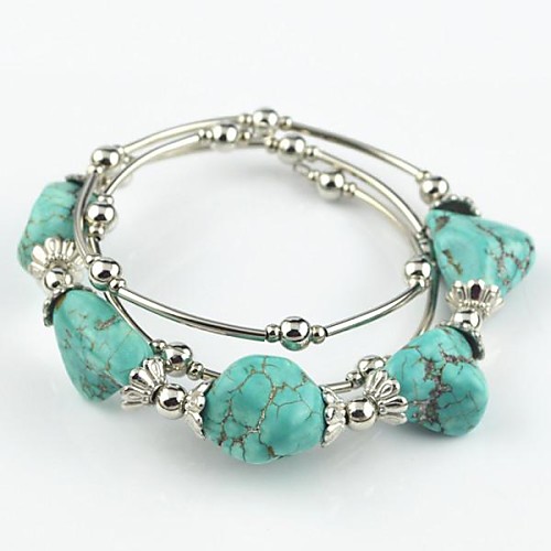 Toonykelly Vintage Look Flower Irregular Turquoise Stone Bangle(1 Pc)