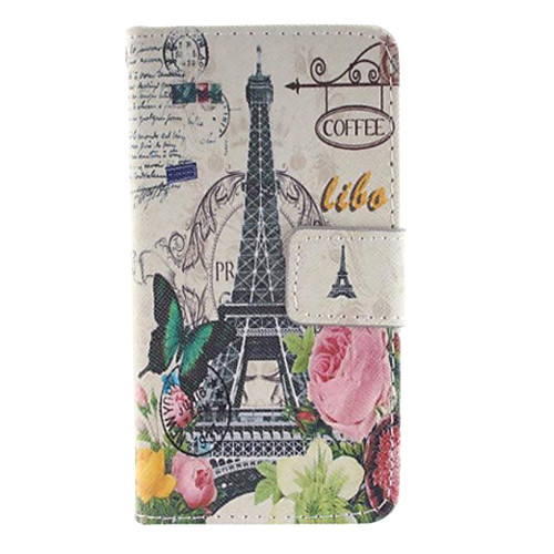 Flowers and Tower Design PU Full Body Case with Card Slot for Sony Sony Z1 Mini/M51w