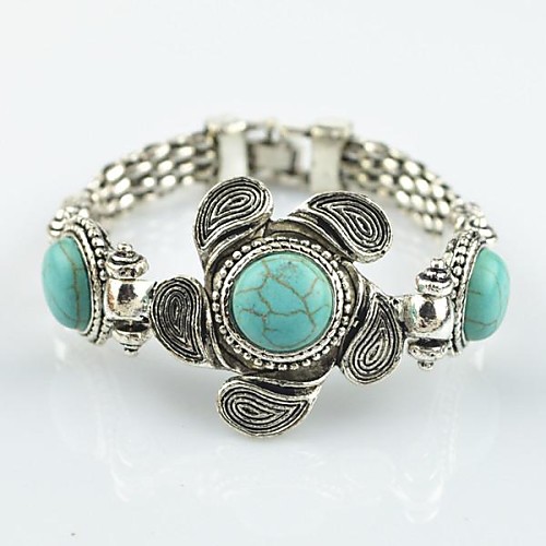 Toonykelly Vintage Look Antique Silver Turquoise Lave Rock Volcano Stone Bracelet(1 Pc)