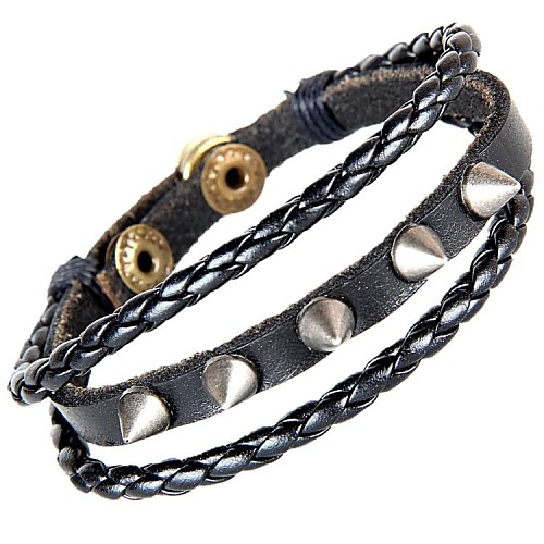 European And American Punk Spike Rivet 3 Split Leather Bracelet (2 Colors)