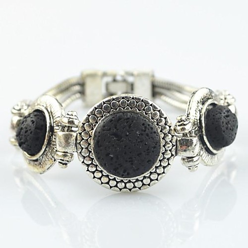 Toonykelly Vintage Look Antique Silver Plated Black Lave Rock Volcano Stone Bracelet(1 Pc)