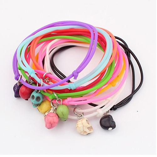 Punk Fashionable Multicolors Skulls Elastic Charm Bracelets (12 pcs Per Set)