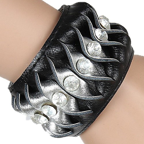 European And American Punk Exaggerated Atmospheric Wave Pattern Inlaid Crystal Leather Bracelet Female Models (2 Color)