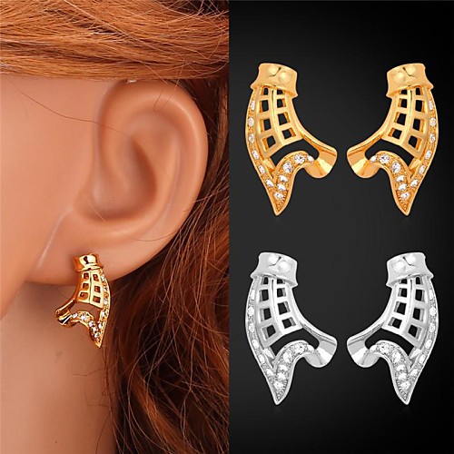 U7Fancy Horn Stud Earrings 18K Real Gold Platinum Plated Rhinestone Earrings Hollow Fashion Jewelry