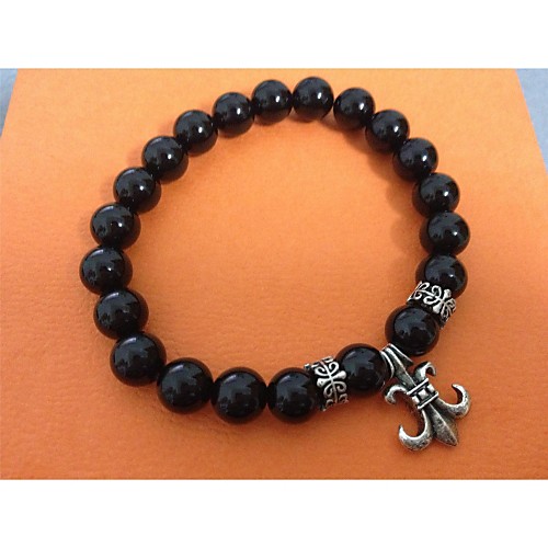 2015 New Trendy Punk ICED OUT Frosted Hip Hop Dull Polished Black Agate Beaded Bracelet Gothic Vintage Bracelet