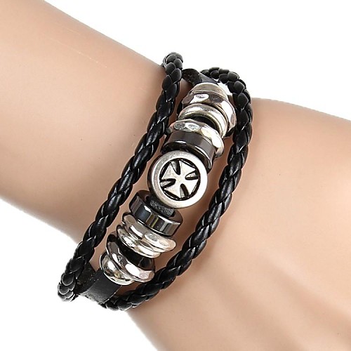 Non-Mainstream Fashion Leather Bracelet Beaded Cross (2 Colors)