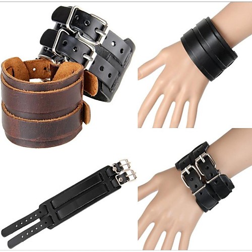 European And American Punk Exaggerated Wide Leather Bracelet Twill Scalp (2 Colors)