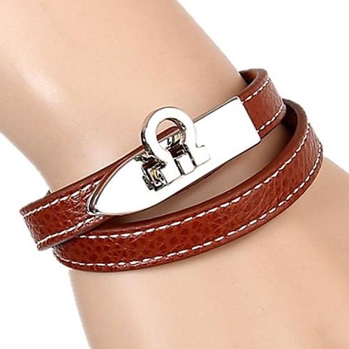 European And American Fashion Embossed Leather Two Laps The Car Line Stainless Steel Buckle Leather Bracelet (2 colors)