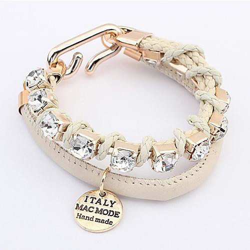 Luxurious Multilayers Rhinetone Leather Charm Bracelets (1 pc, Beige / Black)