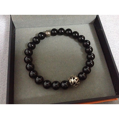 2015 New Trendy Punk ICED OUT Frosted Hip Hop Dull Polished Black Agate Beaded Bracelet Gothic Vintage Bracelet