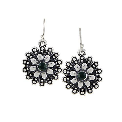 New Women Vintage Antique Silver Plated Carved Flowers Statement Drop Earrings Jewelry D34040