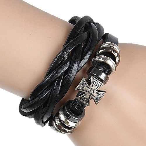 Retro Casual Style String Wrapped Leather Braided Leather Bracelet Cross (2 Colors)