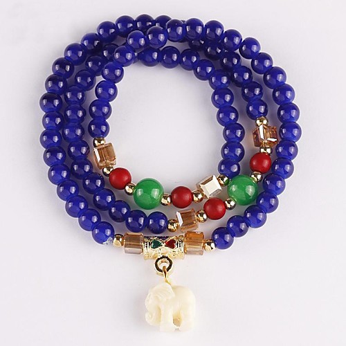 Vintage Elephant Charm Glass Strand Wrap Bracelets (1 pc, Red / Blue, Yellow)