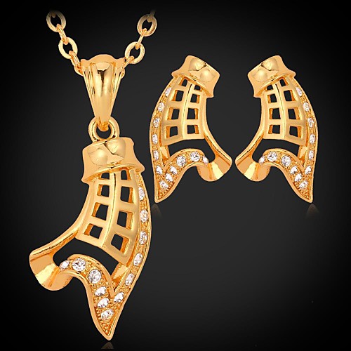 u7fancy рог серьги ожерелье 18k реальное золото платина покрытием горный хрусталь набор ювелирных изделий