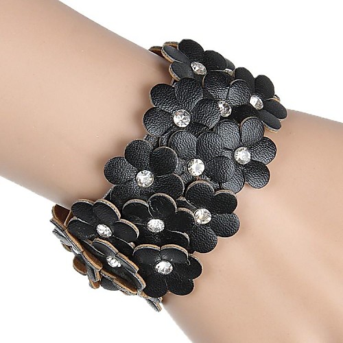 European And American Fashion Female Models Crystal Petals Inlaid Leather Bracelet (Multicolor)