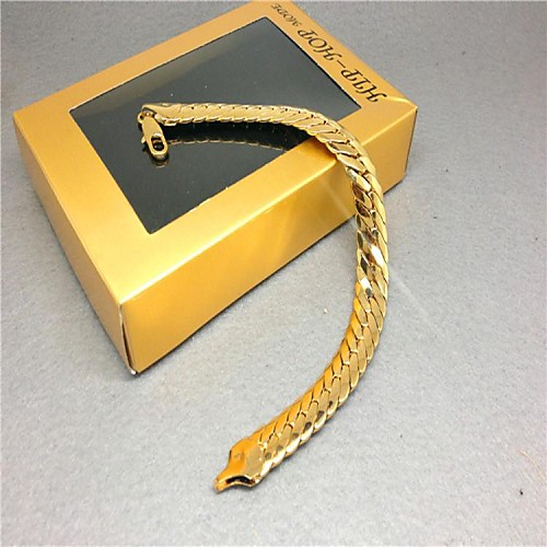 18K Gold Plated Fashion Mens Jewelry Golden Look Thick Herringbone Chain Bracelet UNISEX