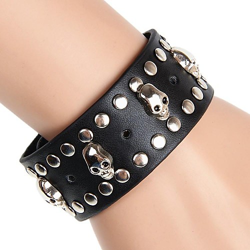 European And American Punk Skull Daily Recreational Leather Bracelet (Black)