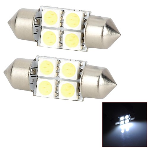 ly224 гирлянда 31mm 1.2W 44lm 4-SMD 5050 LED белый свет в салоне автомобиля / настольная лампа (DC 12V / пара)