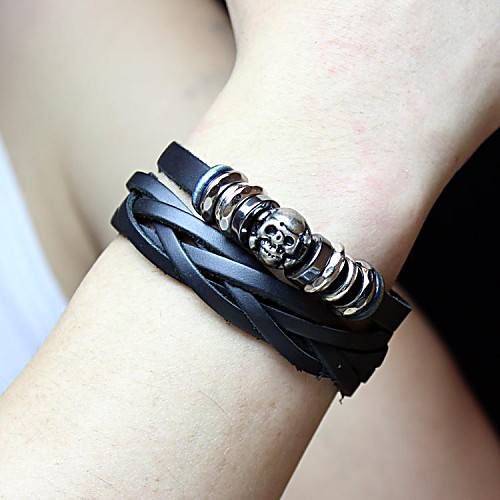 European And American Punk Skull String Woven Leather Casual Leather Bracelet (2 Colors)