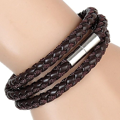 Braided Rope Three Laps Magnet Buckle Leather Bracelet (3 Colors)