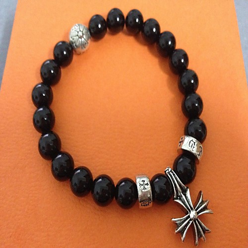 2015 New Trendy Punk ICED OUT Frosted Hip Hop Dull Polished Black Agate Beaded Bracelet Gothic Vintage Bracelet