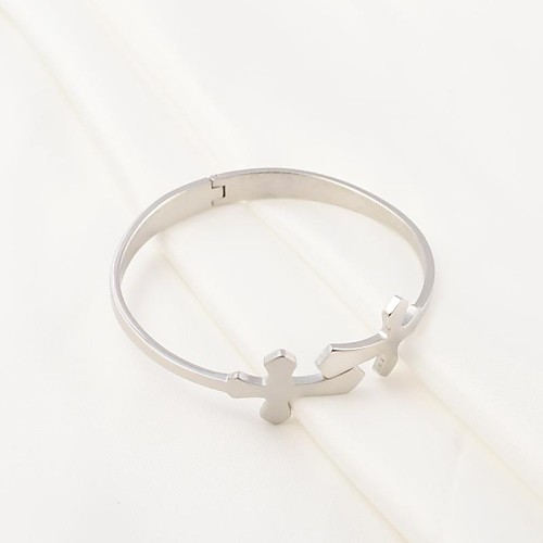 Classic Cross Shape Buckle 316L Stainless Steel Bangle