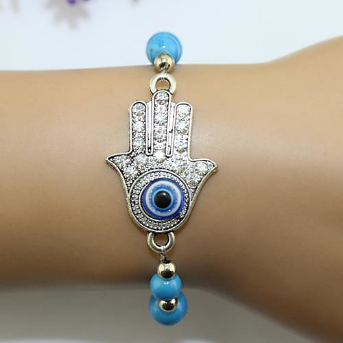 European Style Fashion Exaggerated Palm Alloy Siamond Evil Eye Bracelet