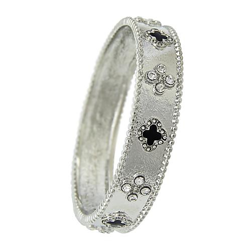 New Fashion Women Crystal Rhinestone Clover Romantic Silver Plated Cuff Statement Bangles Lucky Jewelry