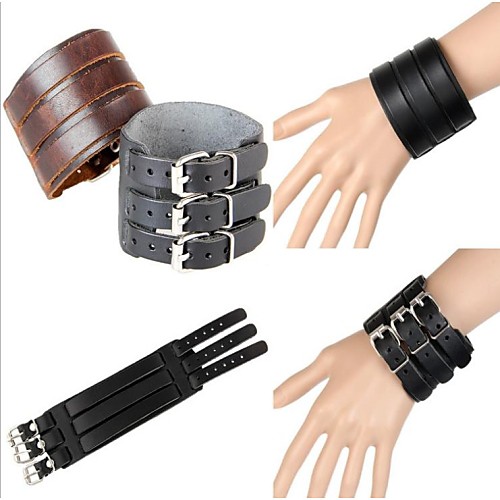 3 Wide Leather Wristband Leather Bracelet (2 Colors)