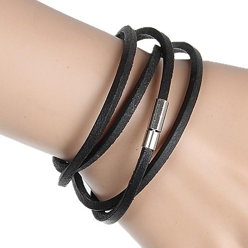 4 Ring Buckle Leather Wrapped Leather Bracelet (Multicolor)