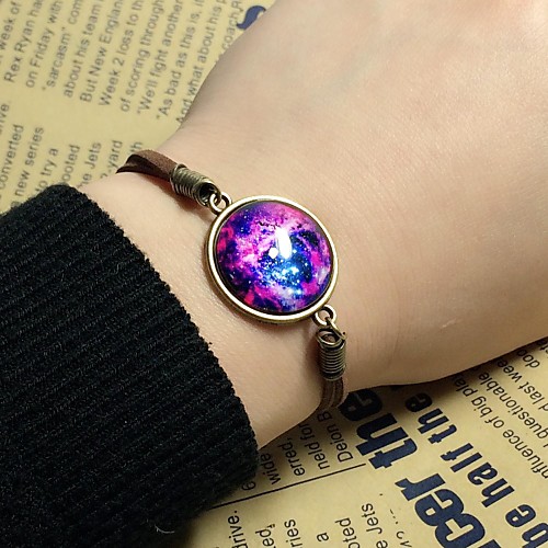 Starry Sky Time Gem Handmade Alloy Glass Leather Bracelet(1pc)