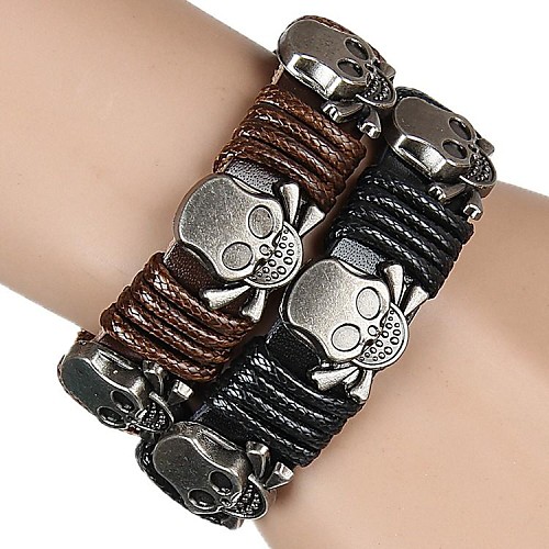 European And American Punk Skull Rivet Hand-Winding Leather Bracelet (Multicolor)