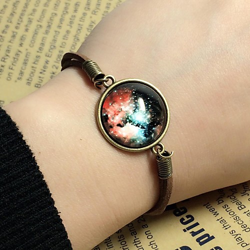 Starry Sky Time Gem Handmade Alloy Glass Leather Bracelet(1pc)