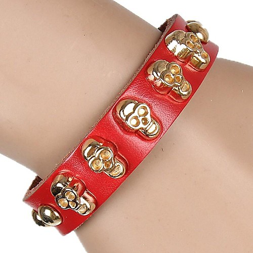 European and American fashion golden skull rivet leather bracelet (multicolor)